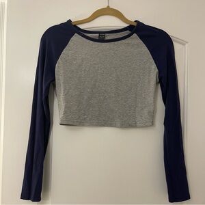 SHEIN Gray and Navy Long Sleeve Crop Top